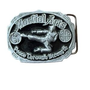 Vintage Martial Arts Karate Metal Belt Buckle Made in USA Silver Black Belt NEW